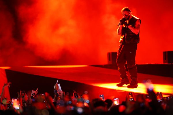 Drake performing at Lollapalooza Chile 2023
